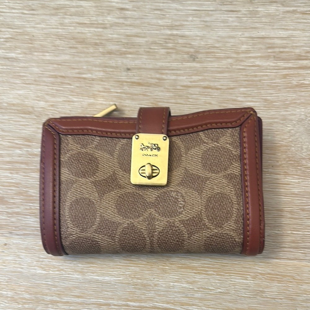 Coach Tan and Brown Wallet with Gold Hardware